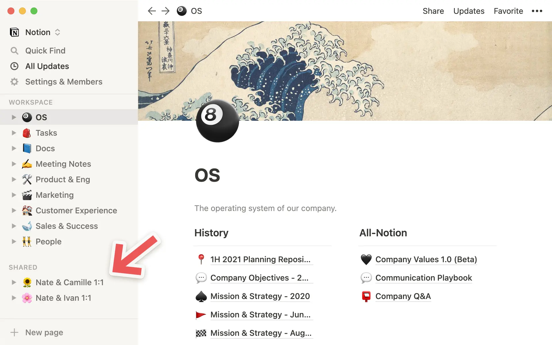 Shared pages are great for 1:1s.
