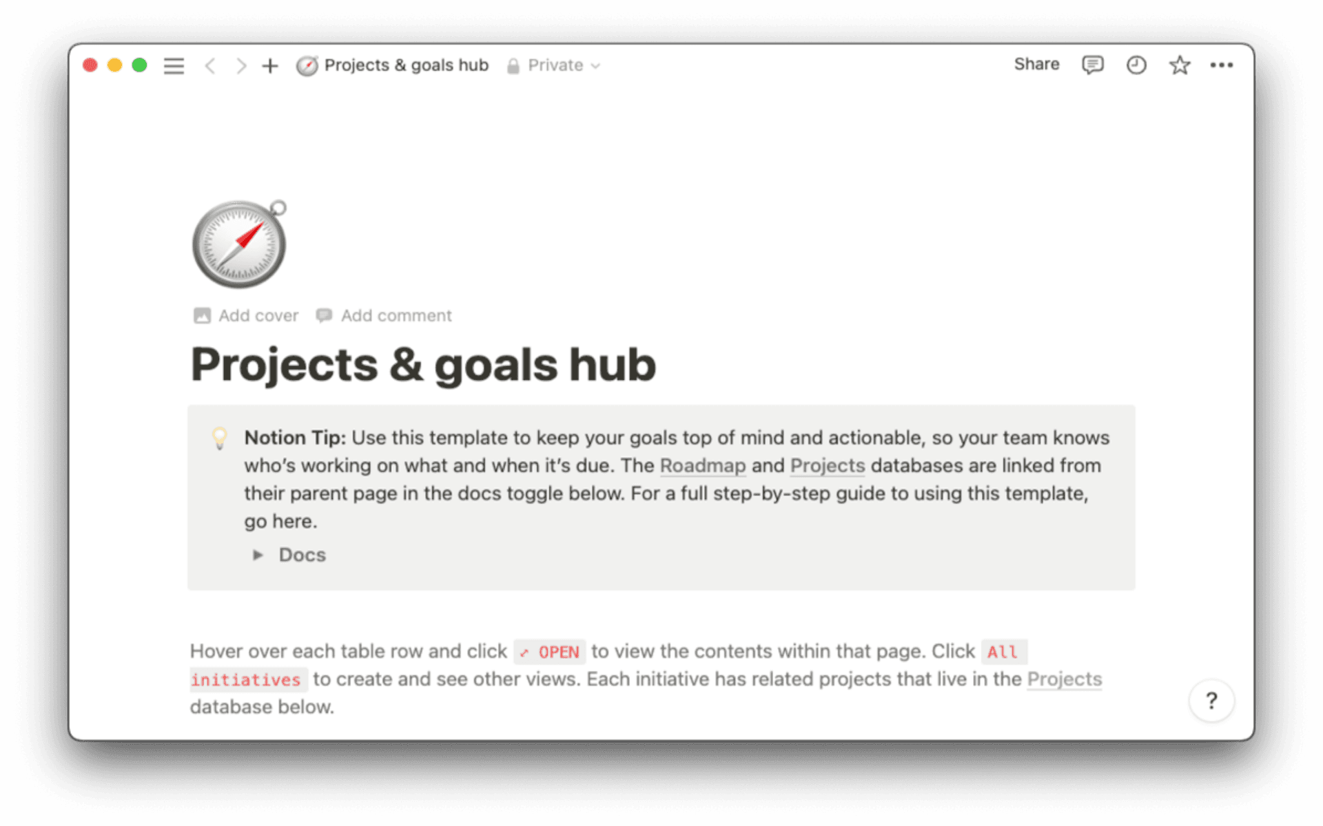 Project and goal setting template