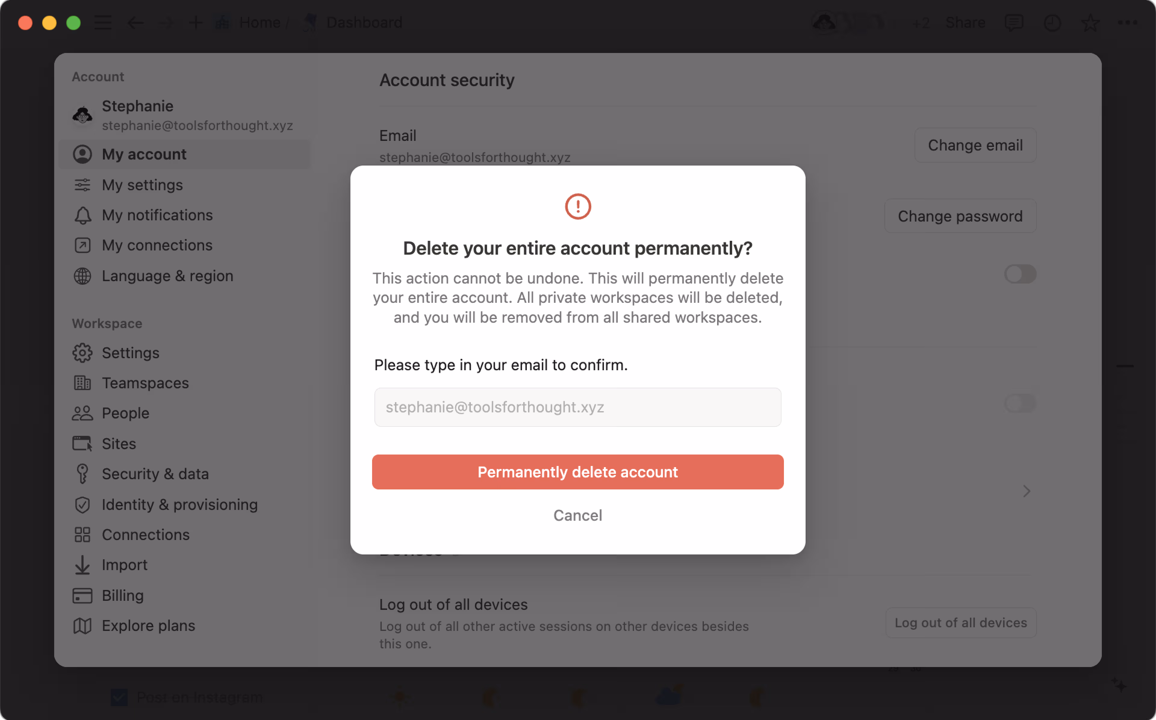 Delete your account - delete account