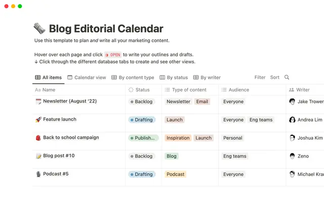 Blog Editorial Calendar