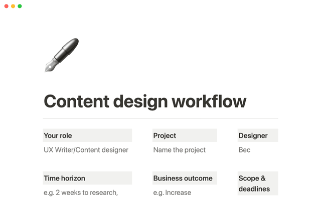 Content design workflow
